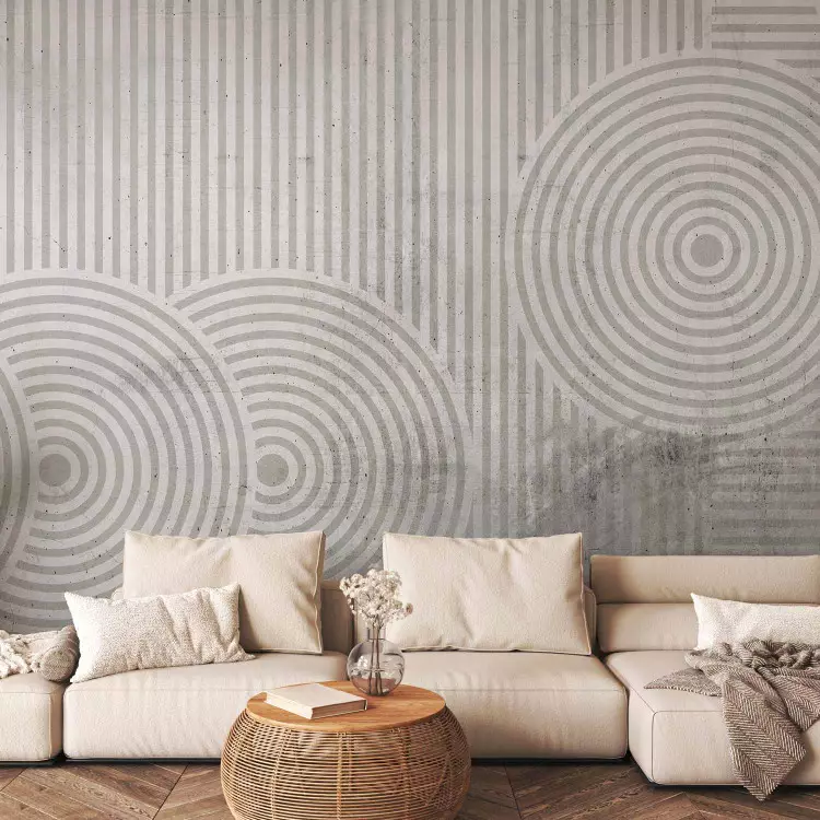 Wall Mural Stripes and wheels - black and white abstraction in geometric shapes