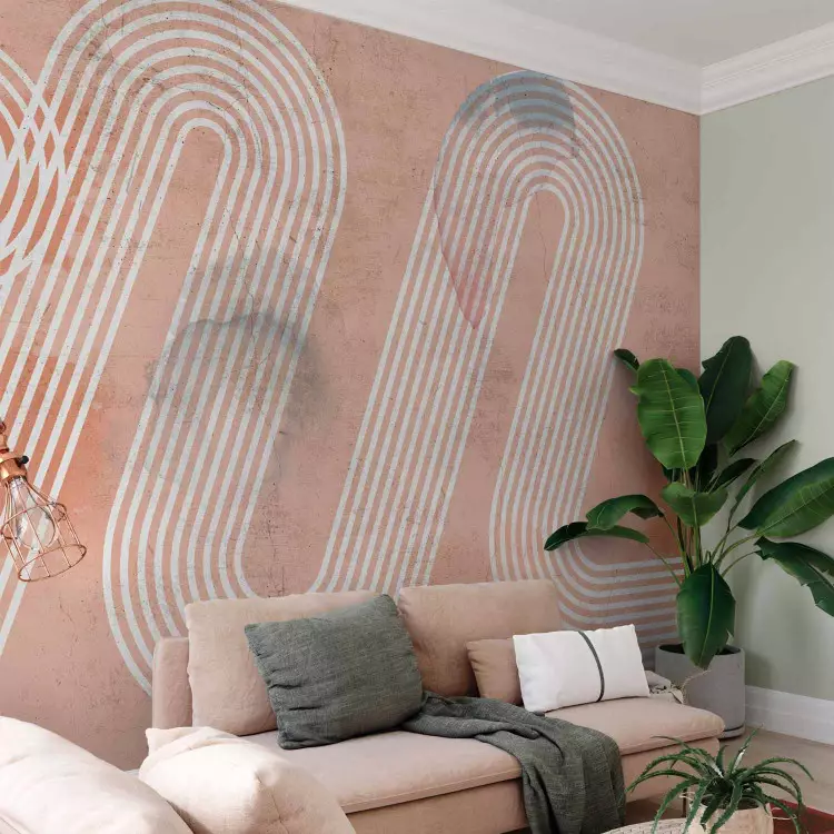 Wall Mural Symmetrical wave - abstraction in shapes on a pink background
