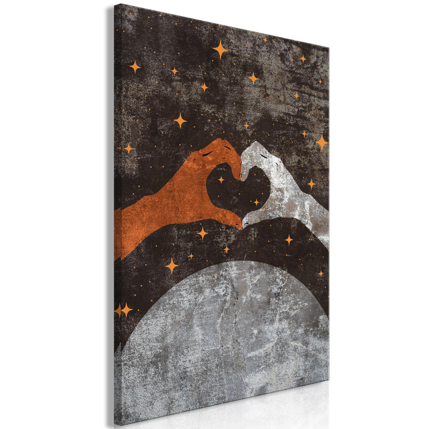 Canvas Hands clasped in heart shape - abstraction with black sky and stars