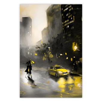 Poster City Glow - yellow car and people against a gloomy architectural backdrop