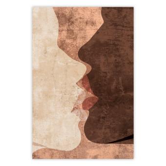 Poster Otherworldly Kiss - a warm romantic abstraction of human faces