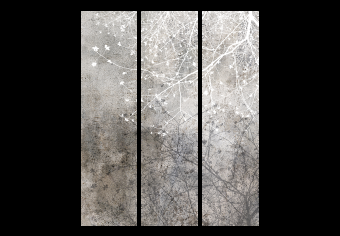 Room Divider Bright Branching (3-piece) - abstraction in white and gray plants