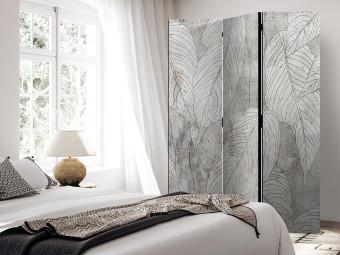 Room Divider Shadow Filled with Murmur (3-piece) - Black and white pattern in leaves