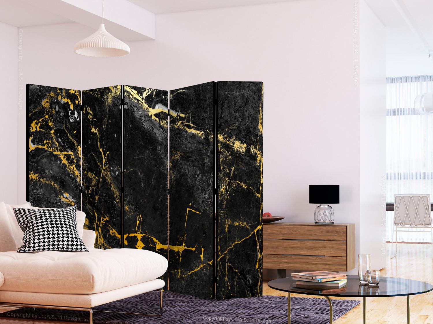 Room Divider Black Elegance II (5-piece) - Background with texture of black marble