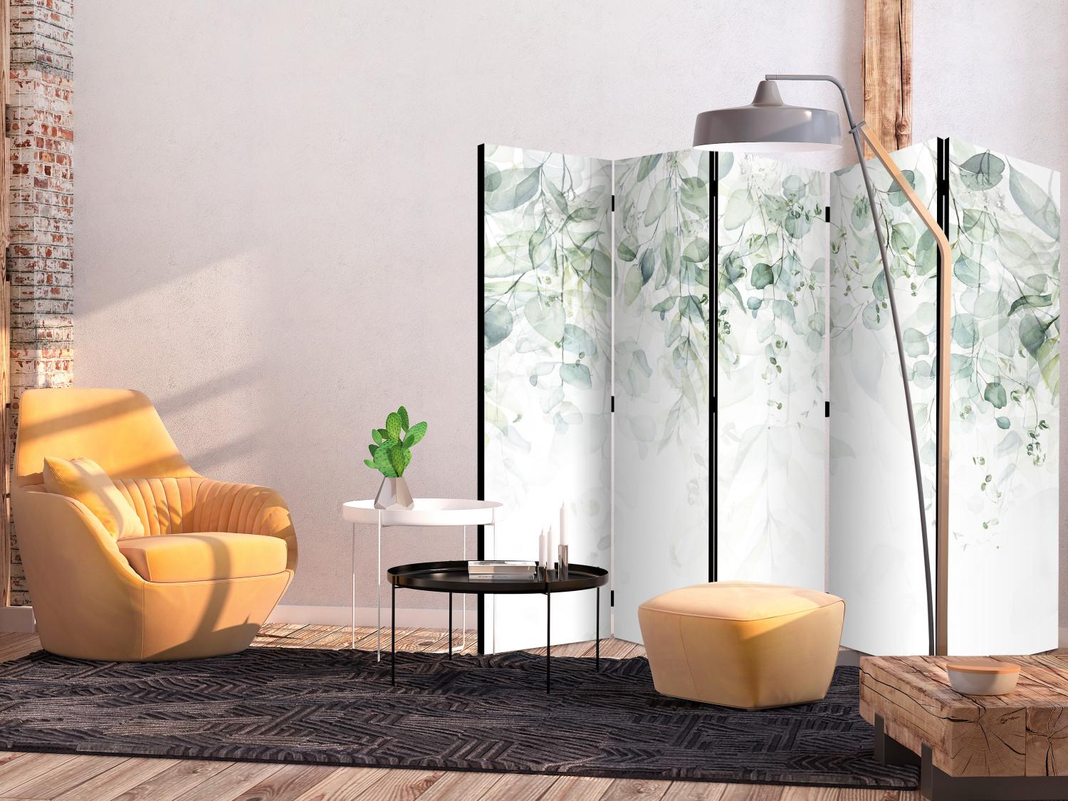Room Divider Touch of Nature - First Variant II (5-piece) - Delicate leaves