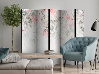 Room Divider Rose Waterfall - First Variant II (5-piece) - Flowers on white