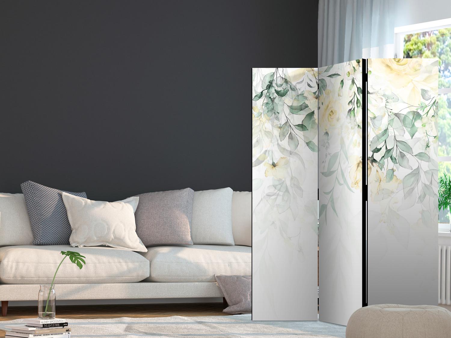 Room Divider Rose Waterfall - Second Variant (3-piece) - Yellow flowers amidst plants