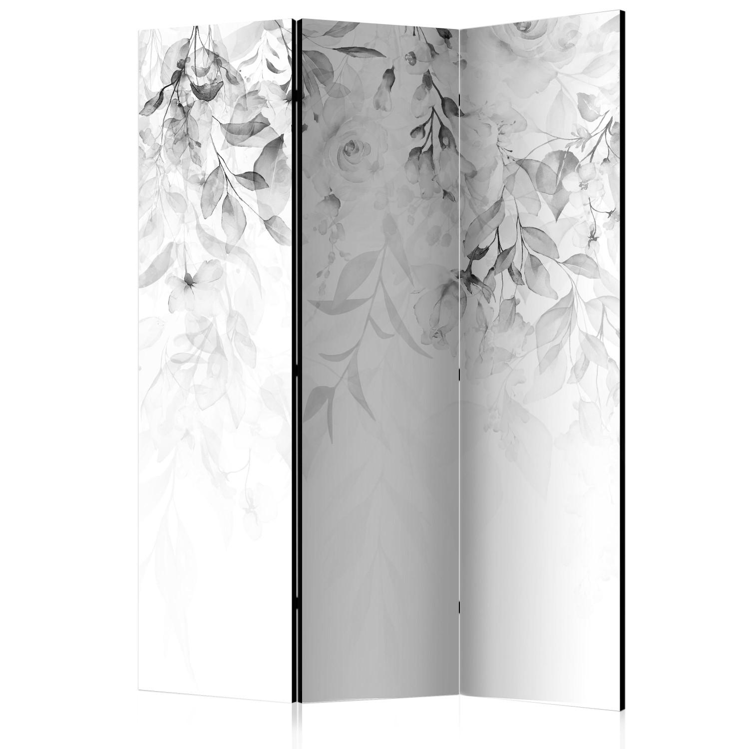 Room Divider Rose Waterfall - Third Variant (3-piece) - Gray flowers amidst white