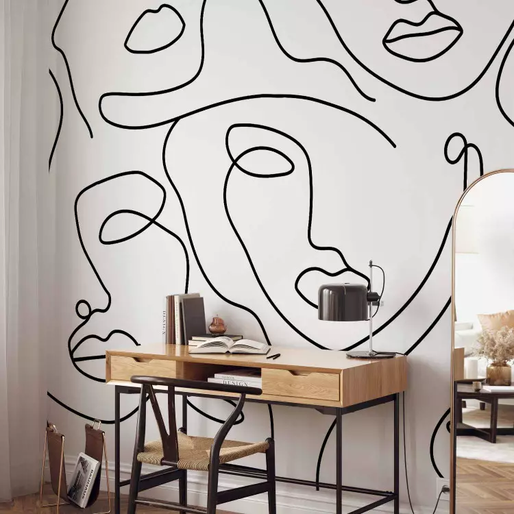 Wall Mural Black and white abstract with faces - minimalist portraits of women