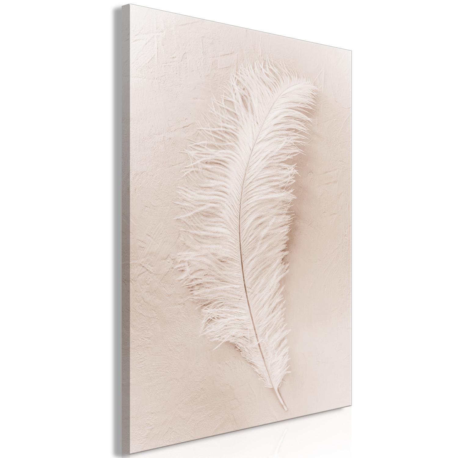 Canvas White feather on a beige counter - Scandi Boho style composition