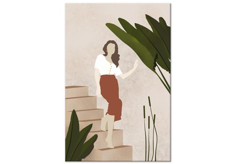 Woman going down the stairs - Scandi Boho style composition