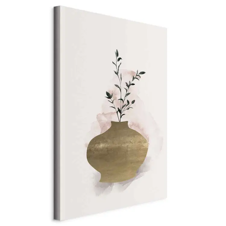 Brown Vase with Green Twig - Still Life in Scandi Boho Style