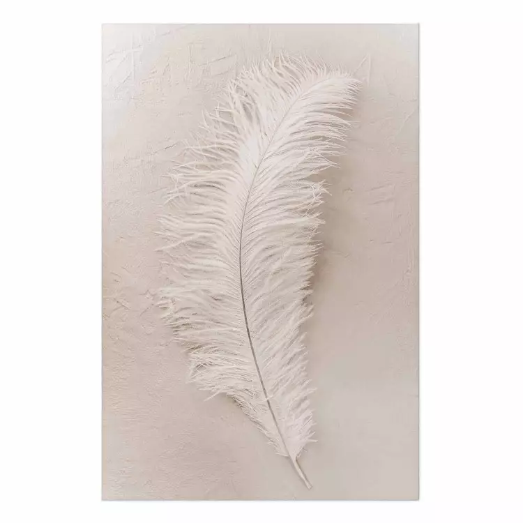 Poster Quiet Memory - simple beige-pink composition with a bird feather