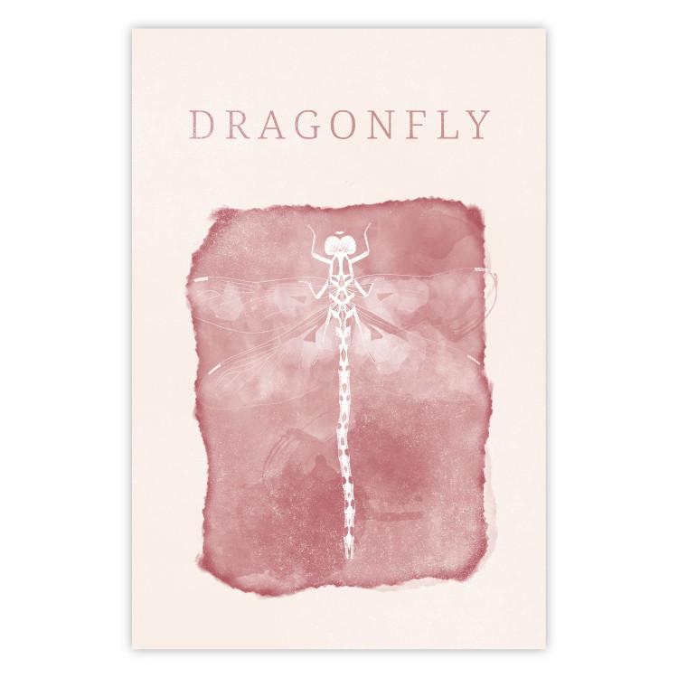 Dragonfly's Delicacy - white insect on a pink background with text in scandi boho style