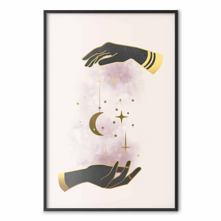 Total Magic - extraordinary abstraction with hands and moon on a beige background