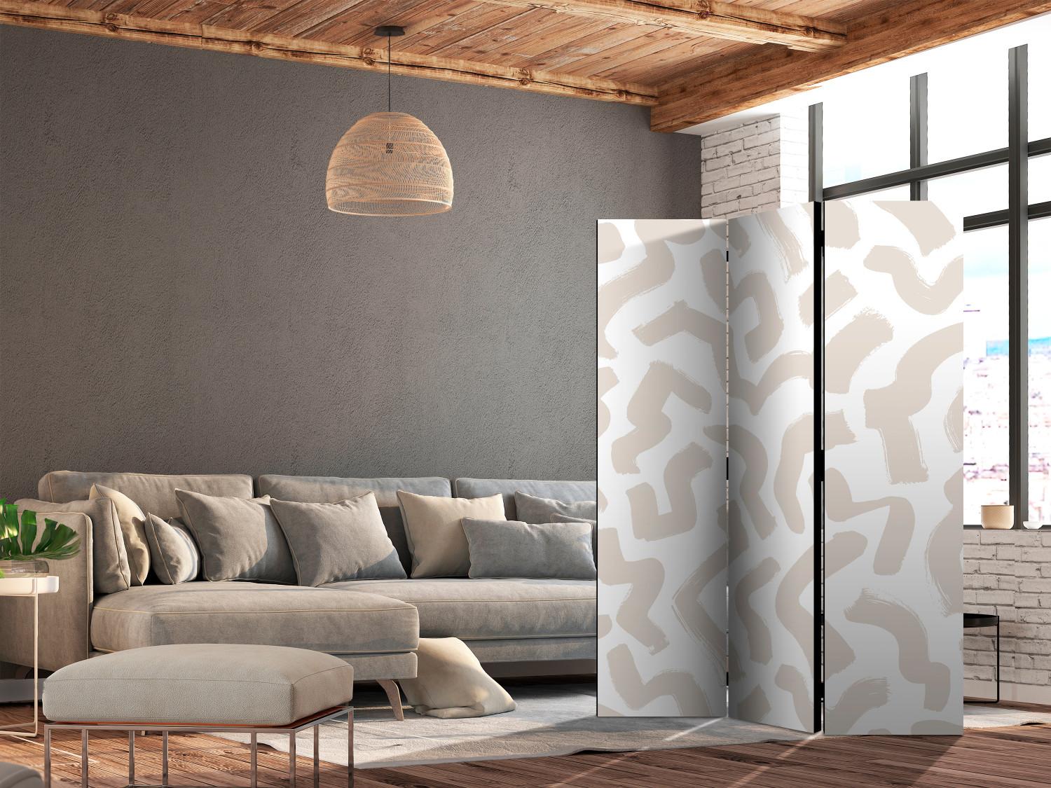 Room Divider Beige Pattern (3-piece) - Simple abstraction in scandiboho style