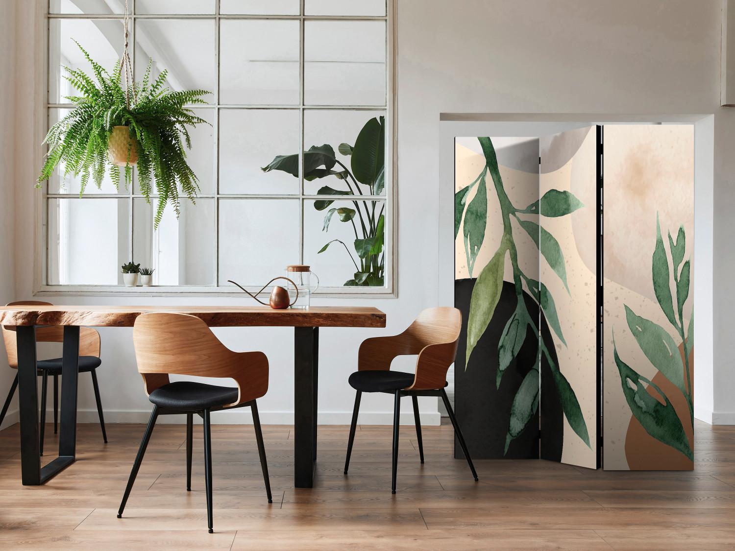 Room Divider Harmony of Nature (3-piece) - Green plants in scandiboho style