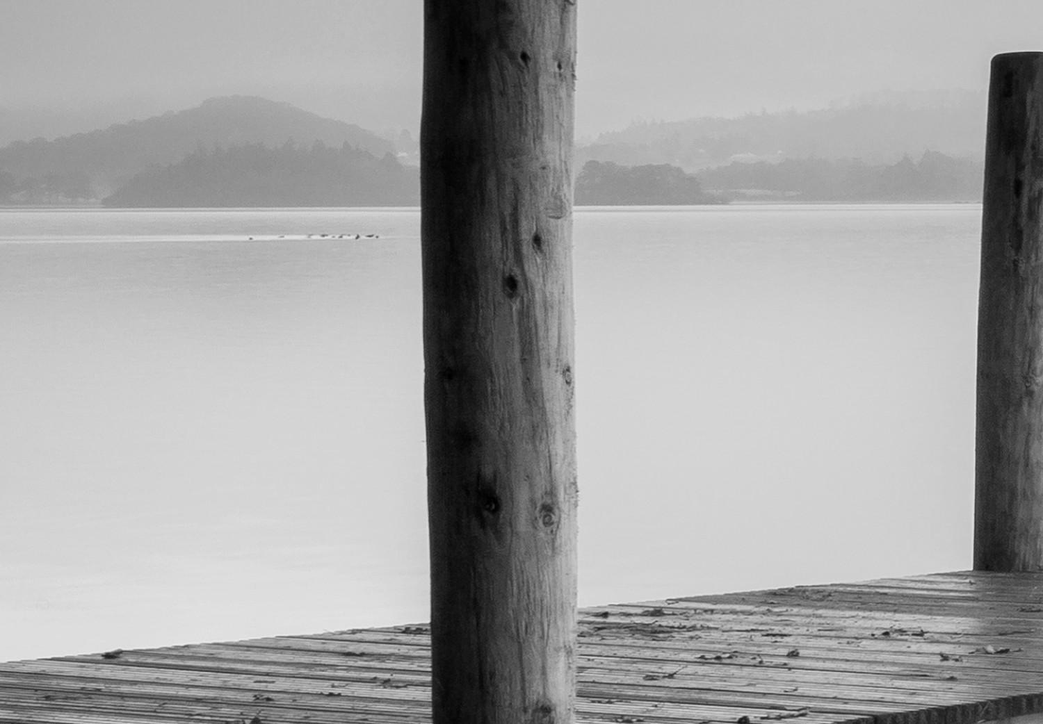 Canvas Misty Pier (1-piece) Wide - black and white lake landscape