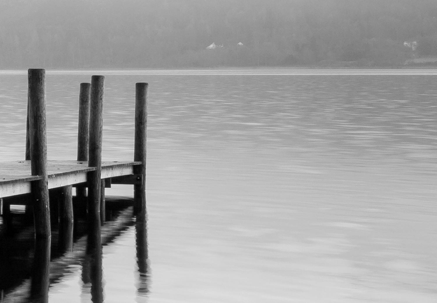 Canvas Misty Pier (1-piece) Wide - black and white lake landscape