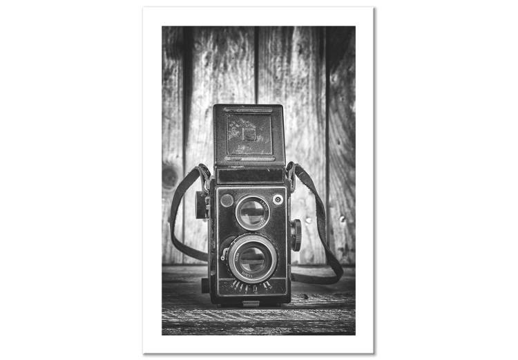 Old camera - black and white retro style composition with boards