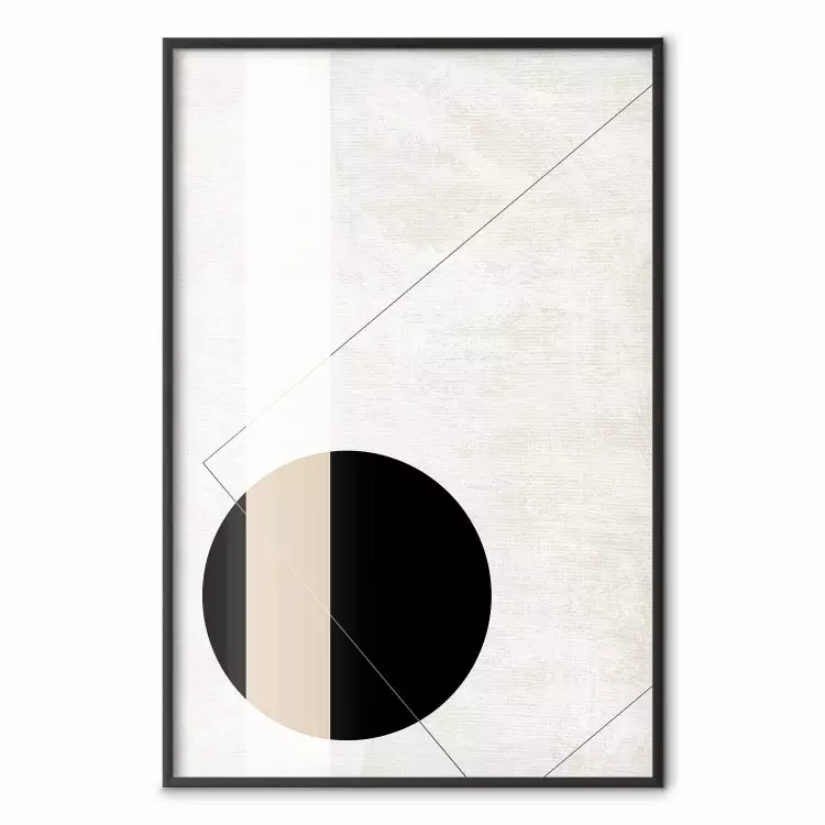 Convergence Point - geometric abstraction with a black circle on a beige background
