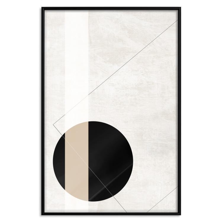 Poster Convergence Point - geometric abstraction with a black circle on a beige background