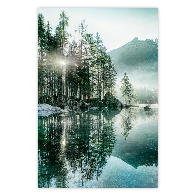 Morning by the Lake - lake landscape with trees and sunrise