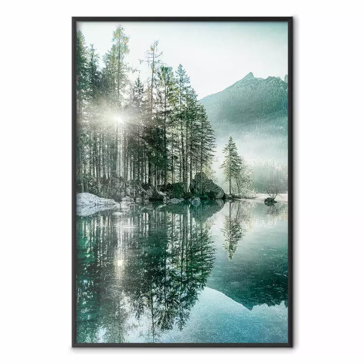 Morning by the Lake - lake landscape with trees and sunrise