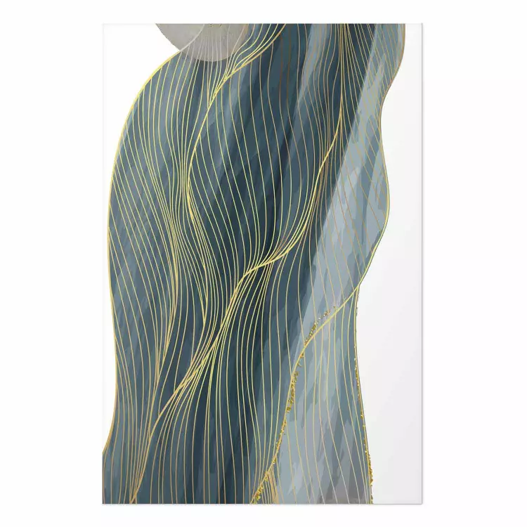 Poster Turquoise Wave - elegant abstraction in bottle green color