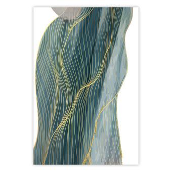Poster Turquoise Wave - elegant abstraction in bottle green color