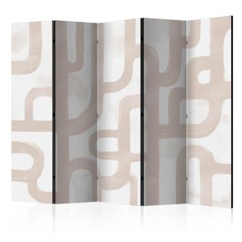 Room Divider Path of Abstraction II (5-piece) - Beige shapes on a light background