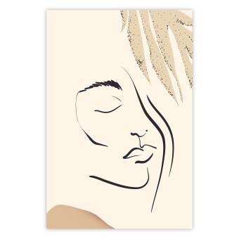 Poster Senna Curtain - delicate lineart with a woman's face on a beige background
