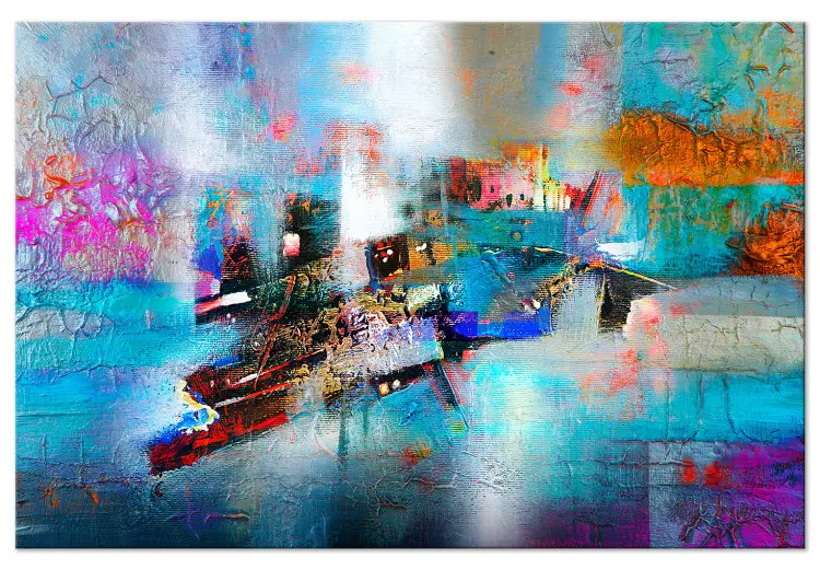 Colorful Crystals - Abstraction with Cracked Paint Streaks on a Sky-Blue Background
