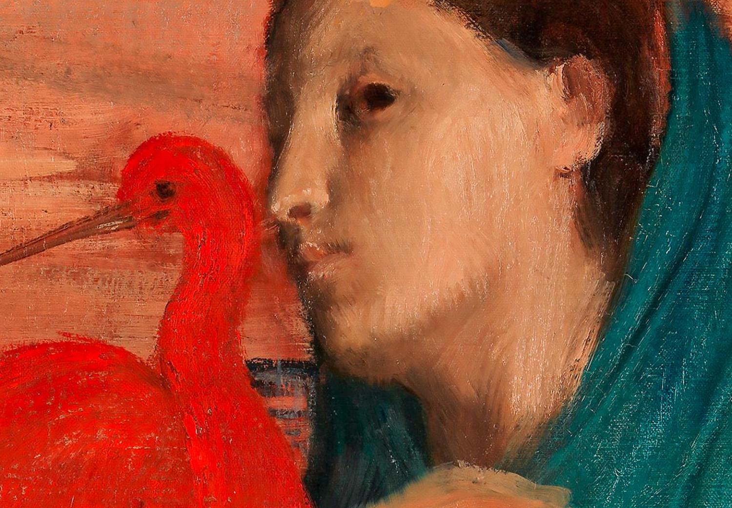 Poster Young Woman with Ibises - text and portrait of a woman covered in fabric