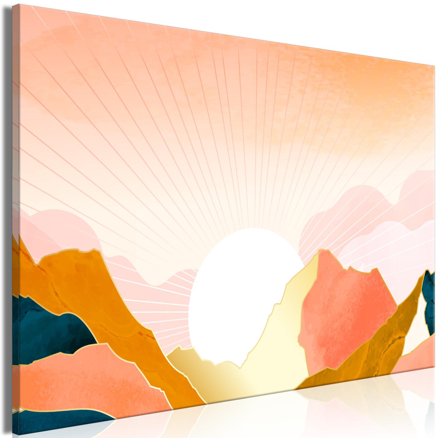 Canvas Sunny Land (1-piece) Wide - abstract sun behind mountains