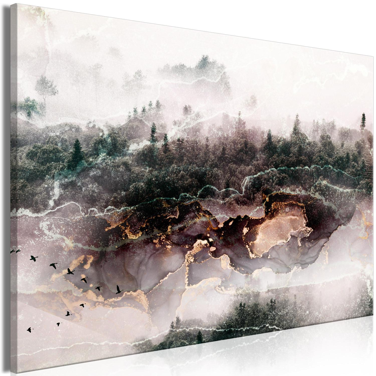 Canvas Golden Valley (1-piece) Wide - modern abstraction against a forest backdrop