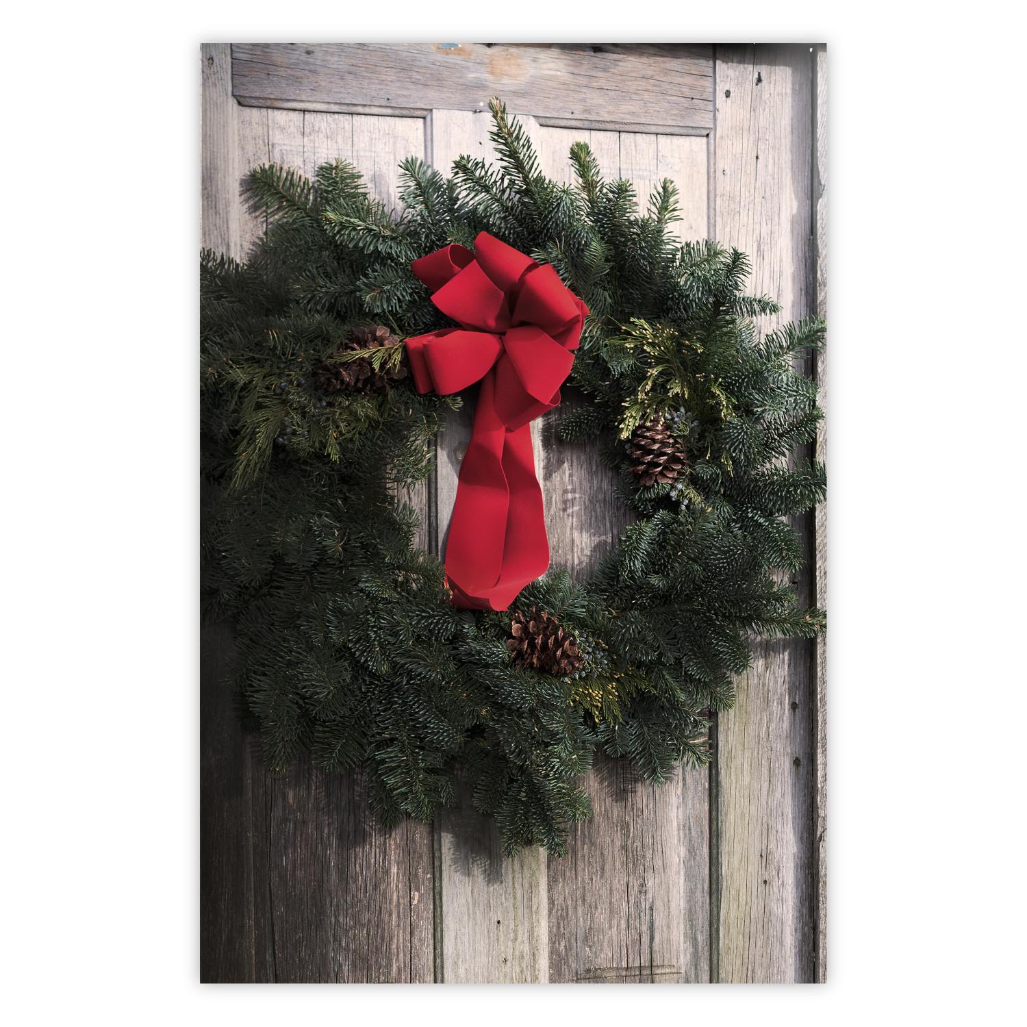 Poster Christmas Wreath - round spruce decoration hung on the door