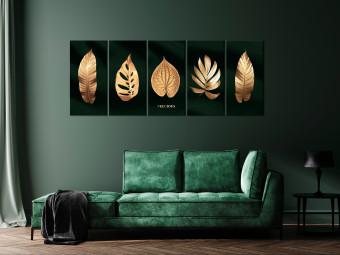 Canvas Golden Corner (5-piece) Narrow - exotic leaves on a black background