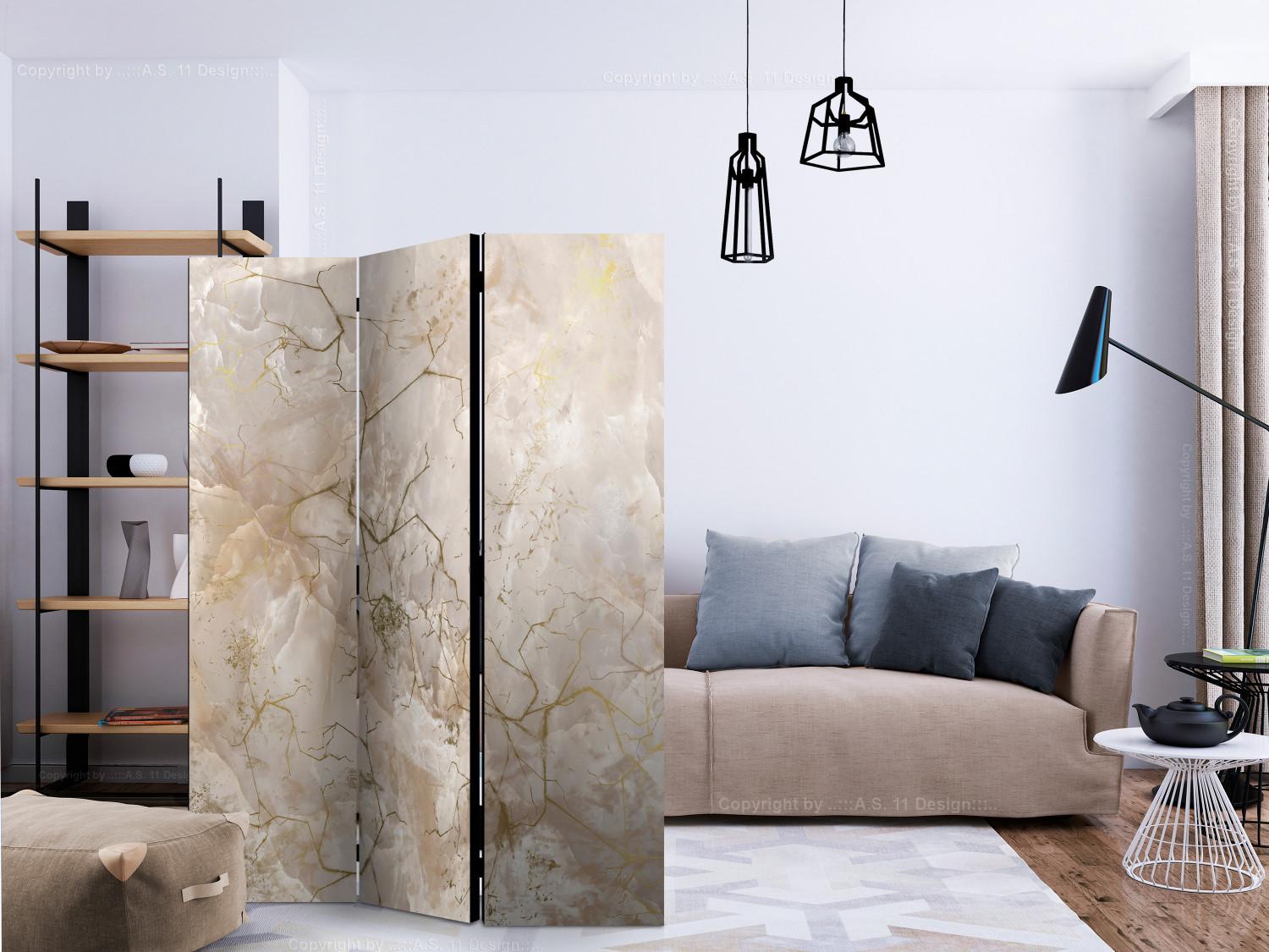 Room Divider Golden Dream (3-piece) - Abstraction on marble texture background
