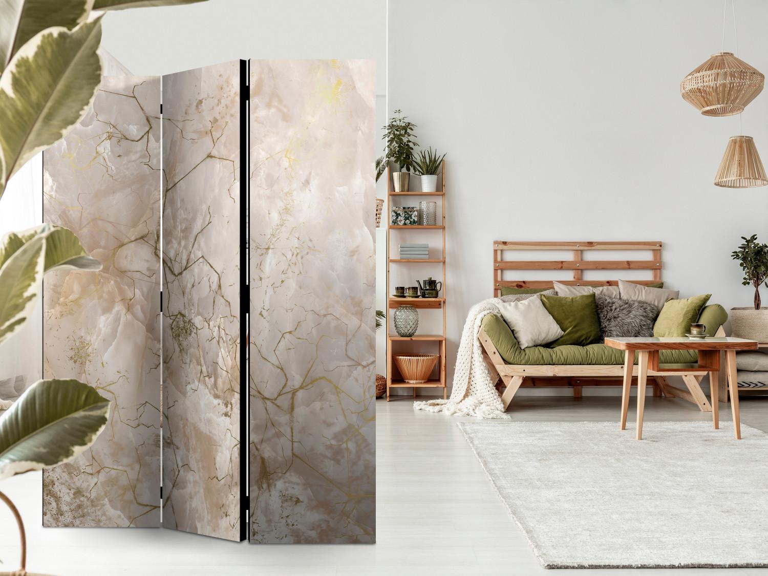 Room Divider Golden Dream (3-piece) - Abstraction on marble texture background