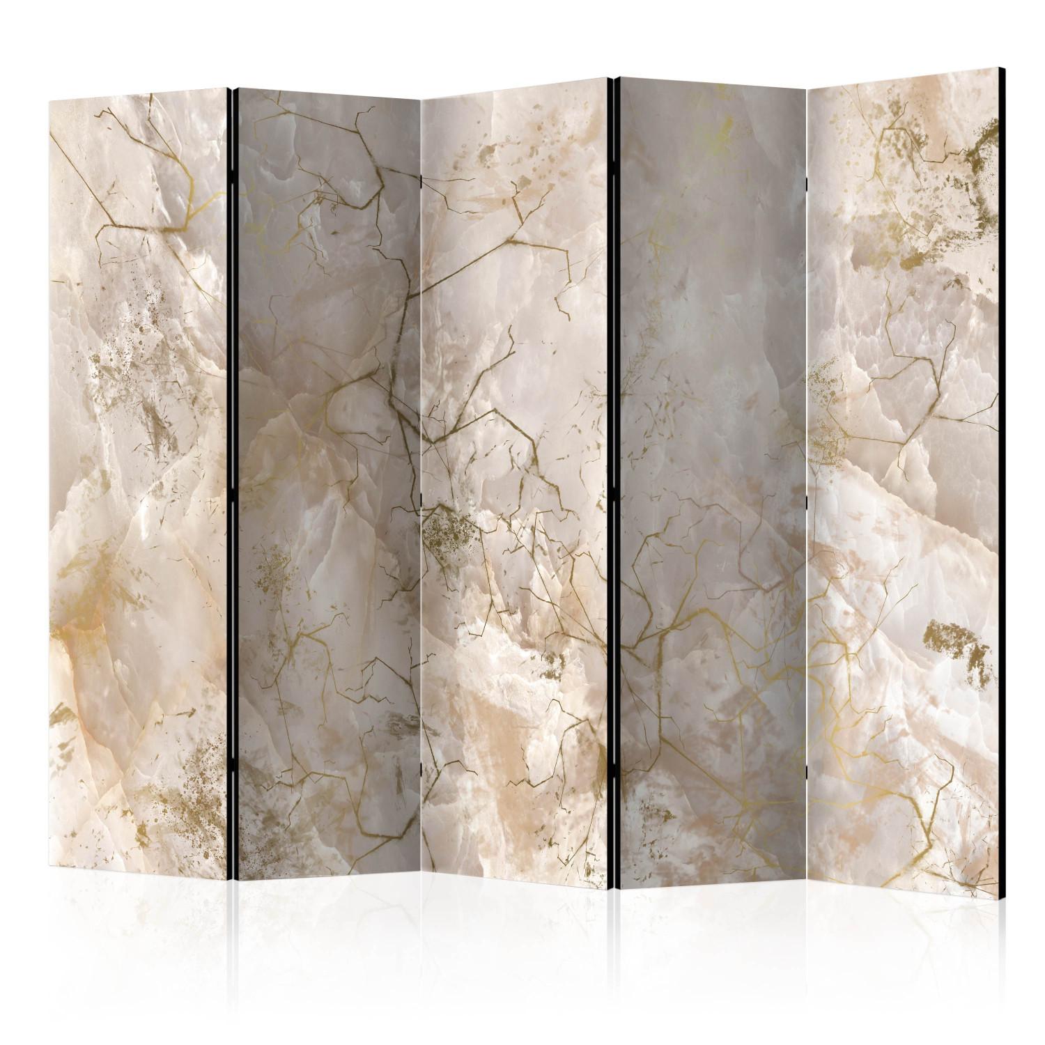 Room Divider Golden Dream II (3-piece) - Abstraction with marble texture
