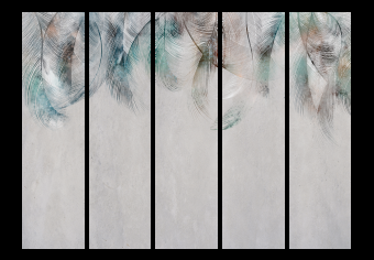 Room Divider Colorful Feathers II (5-piece) - Unique composition with a gray background