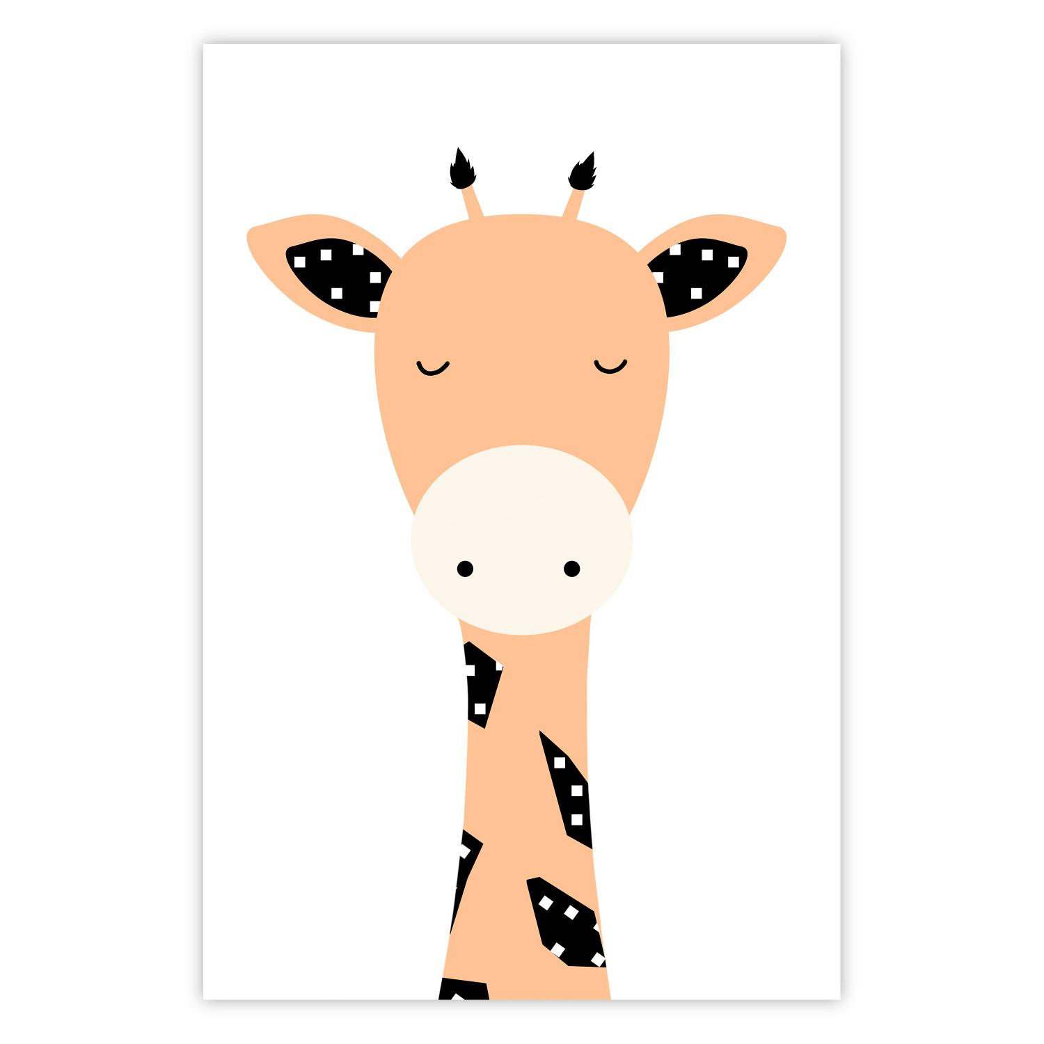 Poster Funny Giraffe - colorful amusing animal on a white contrasting background