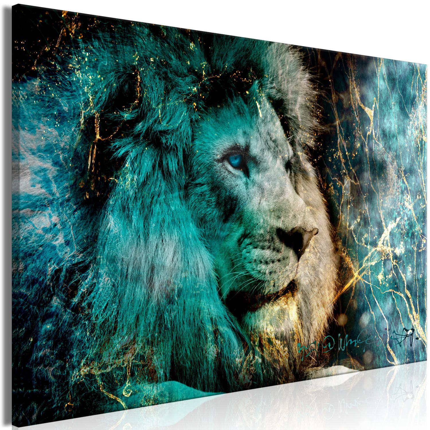 Canvas Blue King (1-piece) Wide - lion and gilded abstraction in the background
