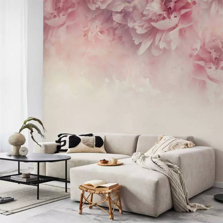 Wall Mural Floral etude - abstract floral motif of pink flowers with background