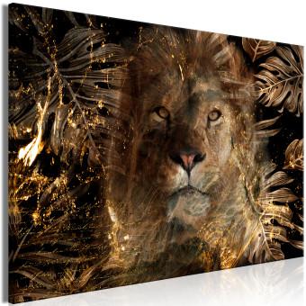 Canvas Golden Kingdom (1-piece) Wide - lion among exotic leaves