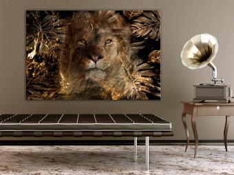Canvas Golden Kingdom (1-piece) Wide - lion among exotic leaves