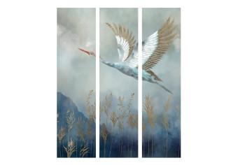 Room Divider Heron in Flight (3-piece) - Colorful bird against mountain and bright clouds backdrop