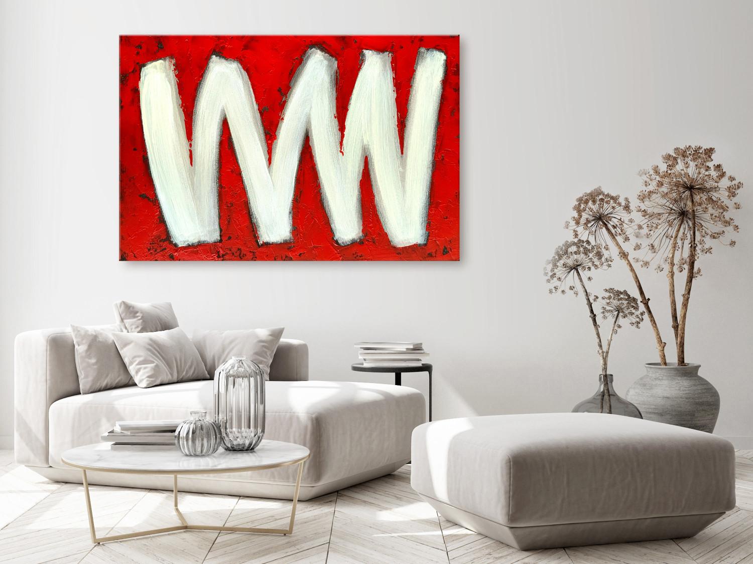 Canvas Two Letters W (1-piece) Wide - abstraction on a red background