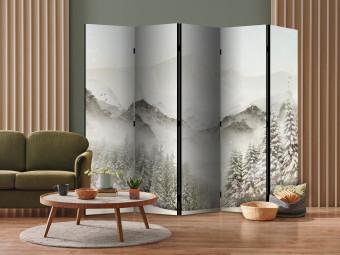 Room Divider Snowy Valley II (5-piece) - Winter landscape of mountains and trees